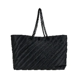 حقيبة حمل كبيرة متعددة الاستخدامات باللون الأسود مزينة بشعار B، مصنوعة من الجلد المبطن، للنساء