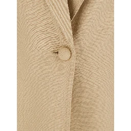 Beige Jacket with Classic Lapels and Metallic Logo on the Back in Linen Blend Woman