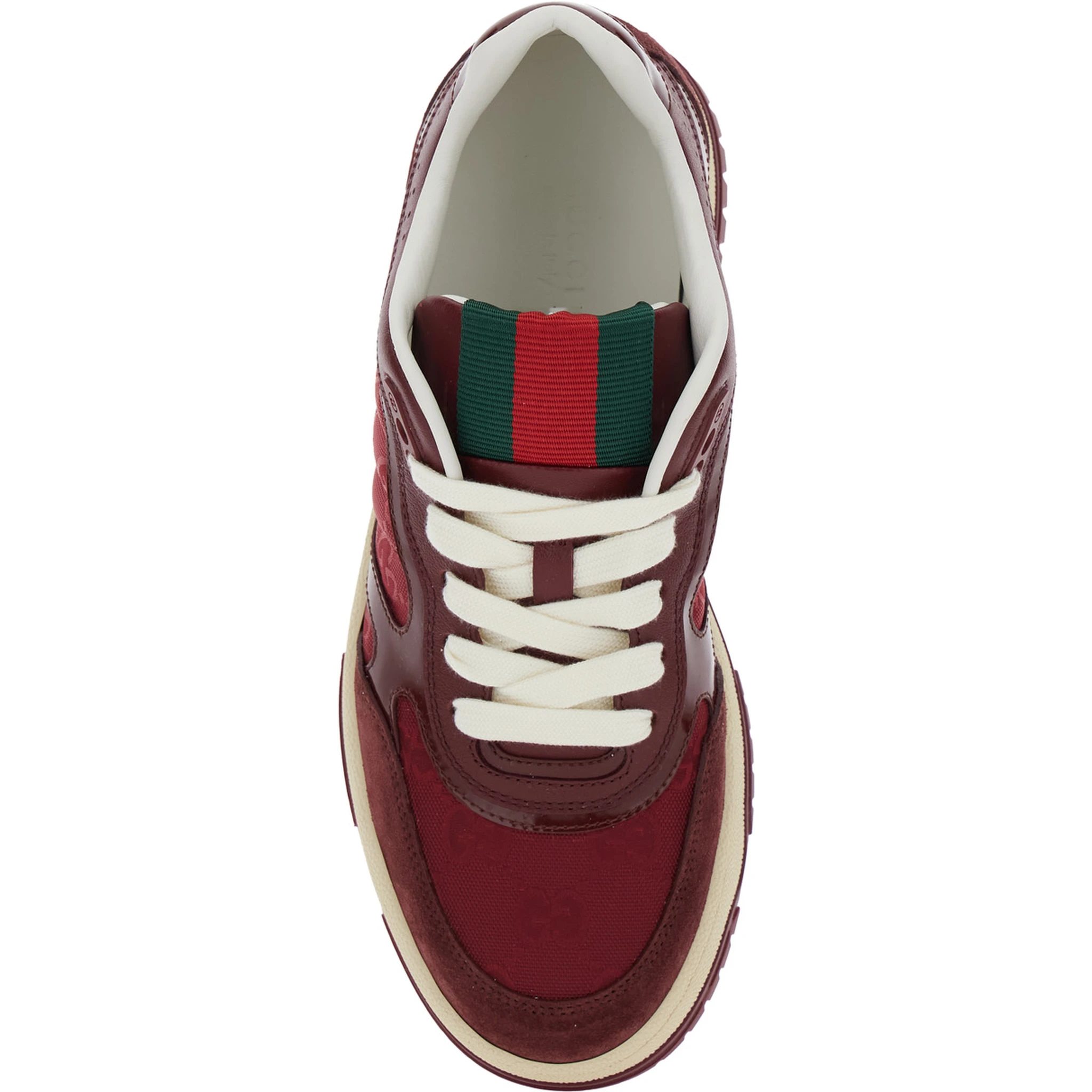 Re-Web Red Low Top Sneakers with Web Tongue and Logo Patch on the Rear in GG Canvas Woman