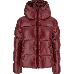 Biddy Bordeaux Down Jacket with Hood and Logo on the Sleeve in Tech Fabric Woman