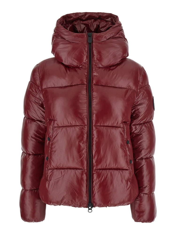 Biddy Bordeaux Down Jacket with Hood and Logo on the Sleeve in Tech Fabric Woman