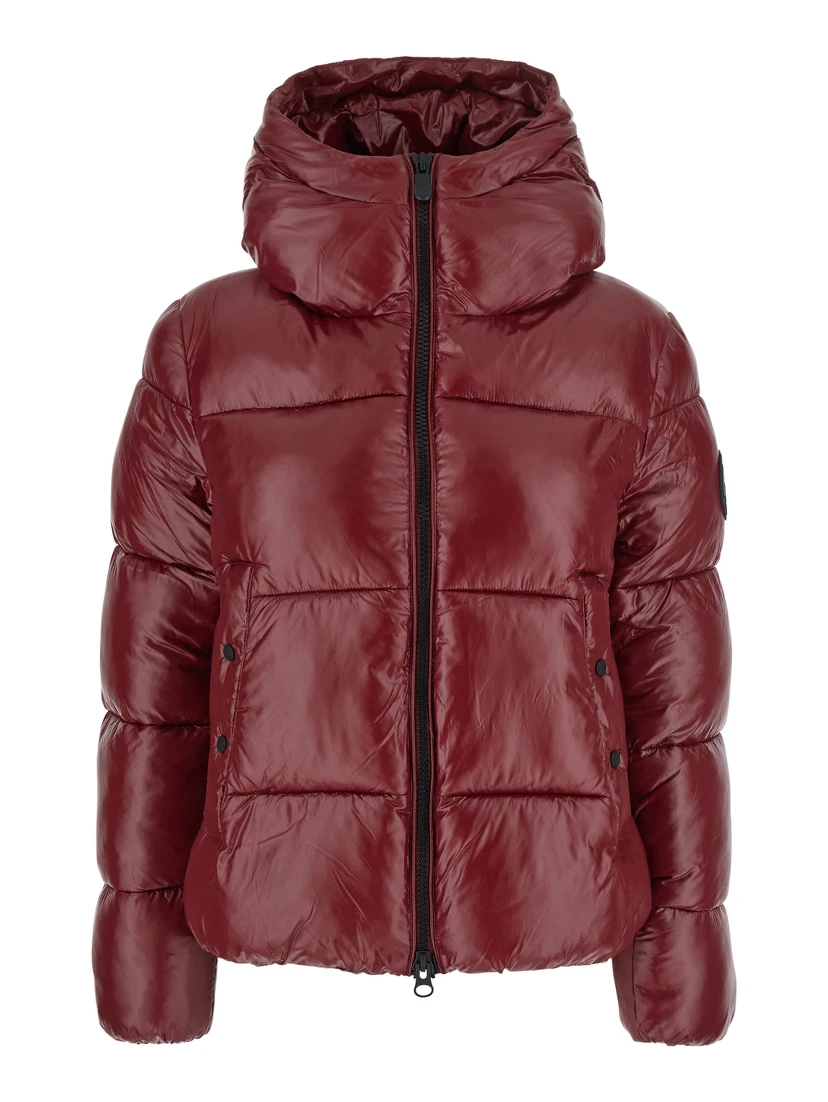 Biddy Bordeaux Down Jacket with Hood and Logo on the Sleeve in Tech Fabric Woman