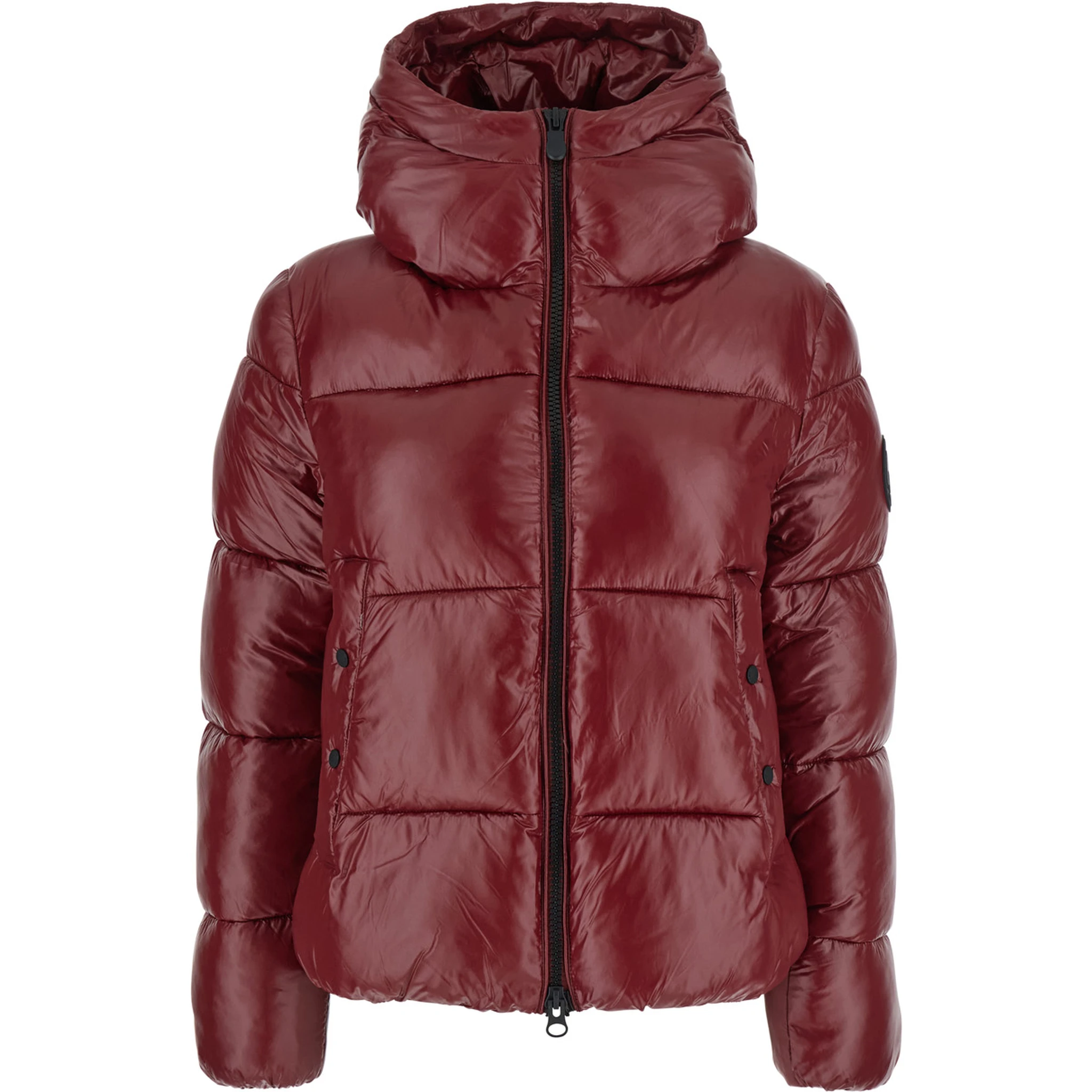 Biddy Bordeaux Down Jacket with Hood and Logo on the Sleeve in Tech Fabric Woman