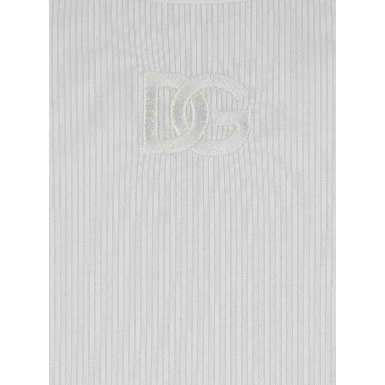 White Sleeveless Top with Logo Embroidery on the Front and Ribbed Knit in Cotton Man