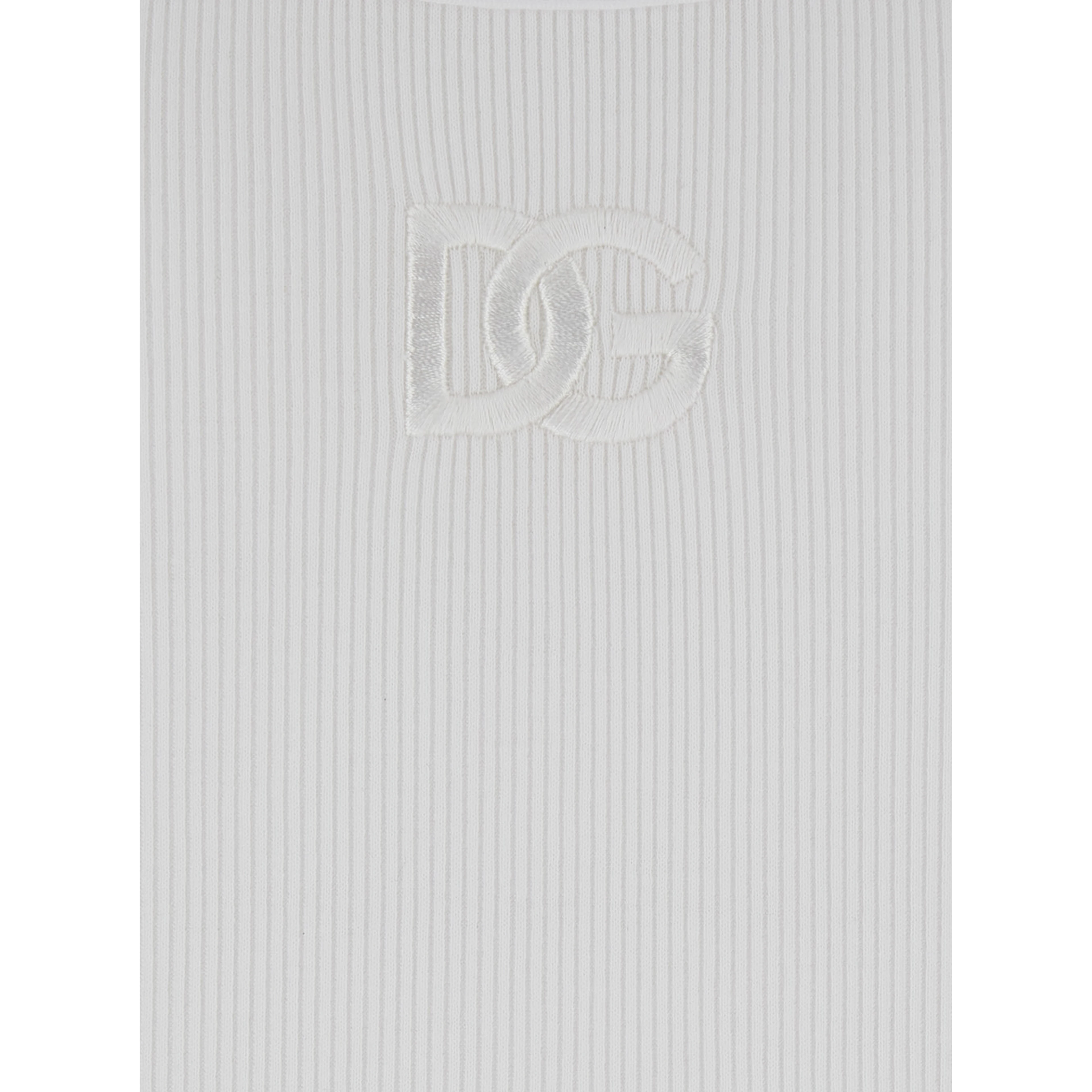 White Sleeveless Top with Logo Embroidery on the Front and Ribbed Knit in Cotton Man