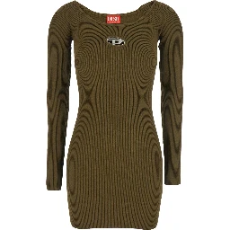 M-Vera Green Mini Dress with Boat Neckline and Cut-Out with Logo on the Front in Viscose Stretch Woman