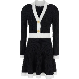 Black Dress with V Neck and Flared Skirt in Viscose Blend Woman