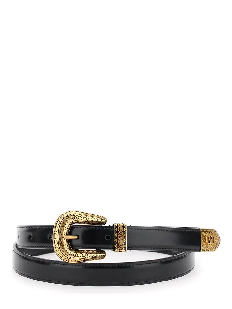 Black Belt with Embossed Details in Leather Man