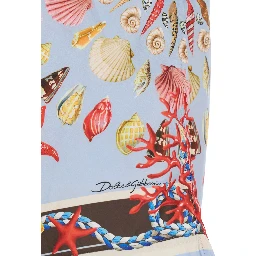 شورت سباحة رجالي أزرق فاتح بخصر مطاطي برباط وطبعة كاملة من قماش تقني