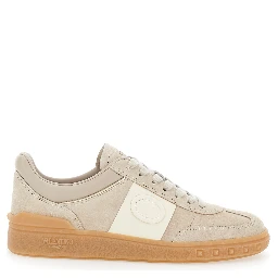 Upvillage Beige Low Top Sneakers with Logo Patch on the Tongue and Rockstud Embellishments on the Sole in Leather Woman