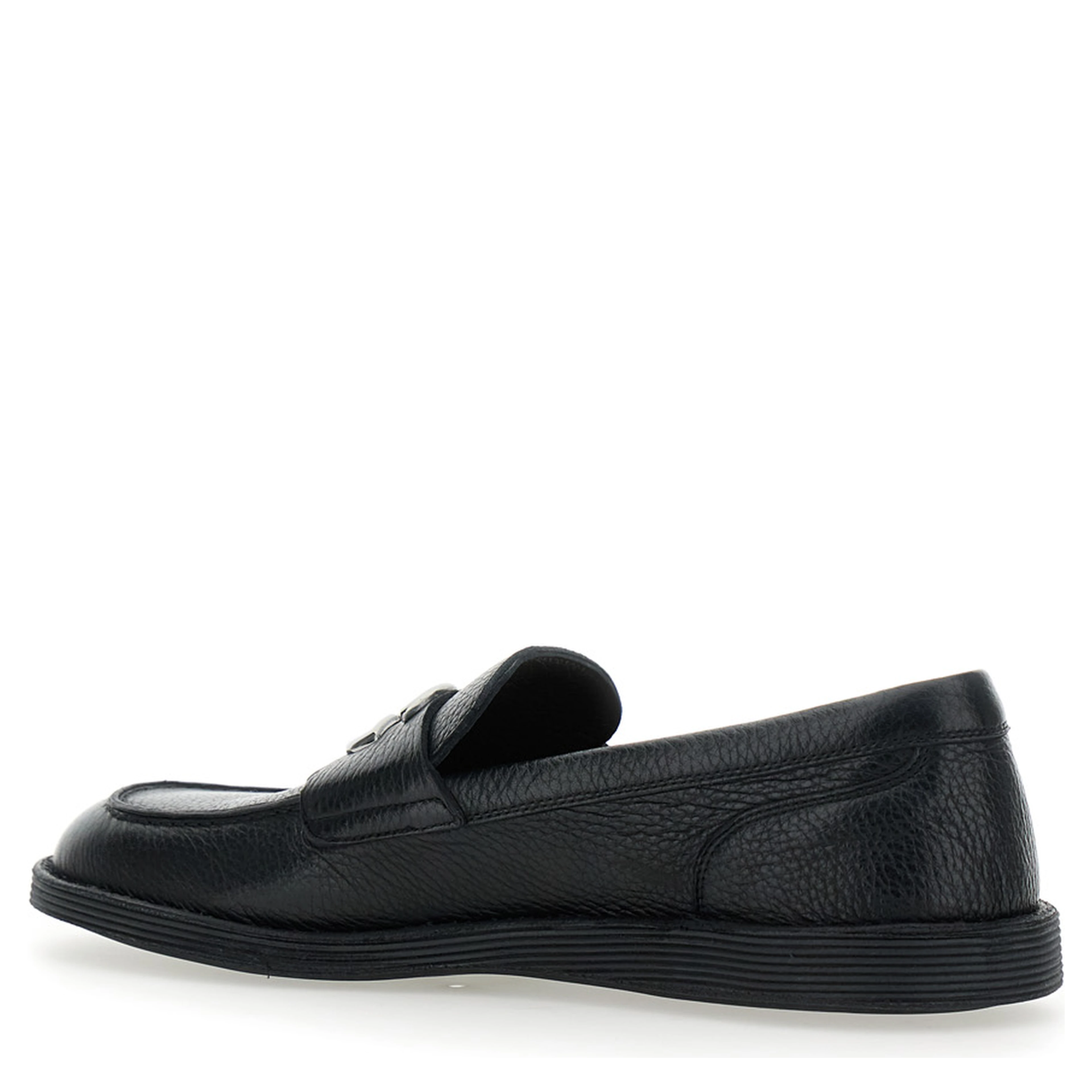 Florio Black Loafers with DG Plaque on the Front in Grained Leather Man
