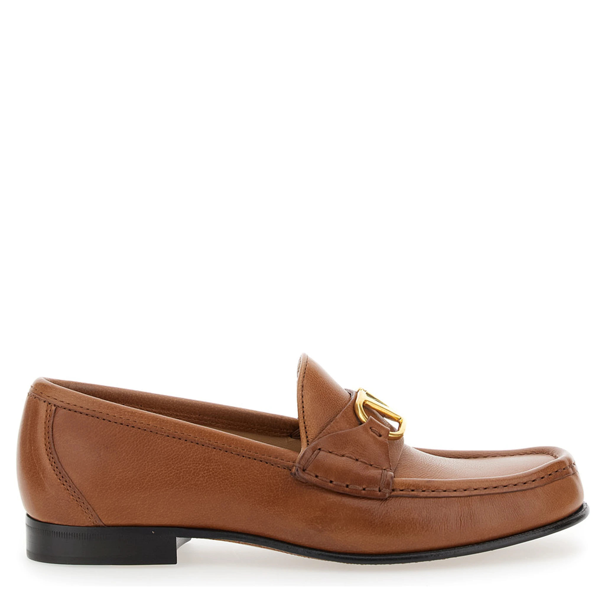 Beige Loafers with VLogo Signature Detail in Leather Man