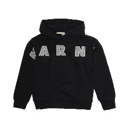 Black Sweatshirt with Hood and Maxi Logo Lettering on the Front in Cotton Boy
