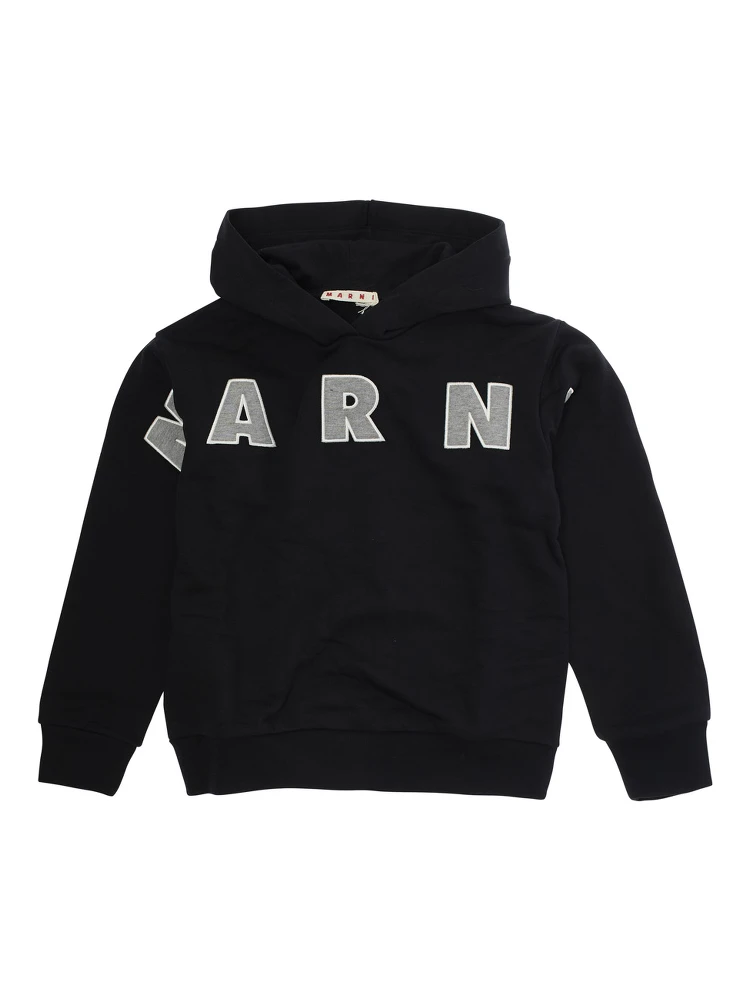 Black Sweatshirt with Hood and Maxi Logo Lettering on the Front in Cotton Boy