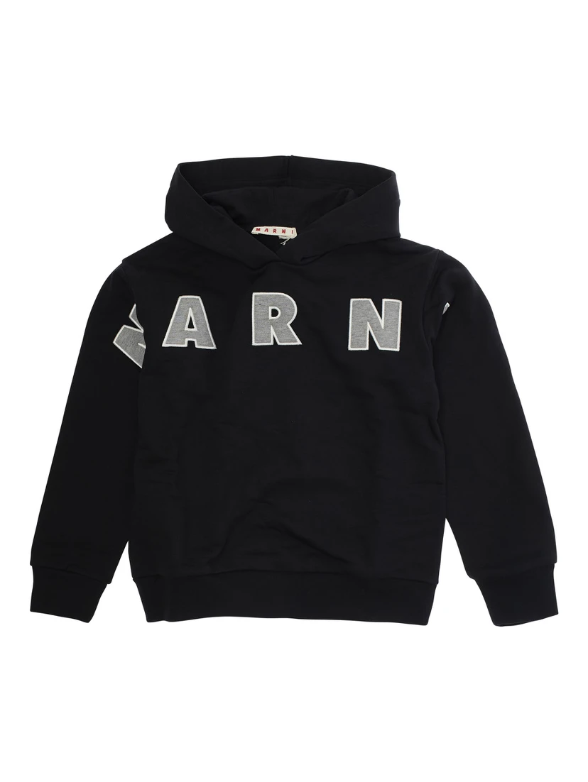 Black Sweatshirt with Hood and Maxi Logo Lettering on the Front in Cotton Boy