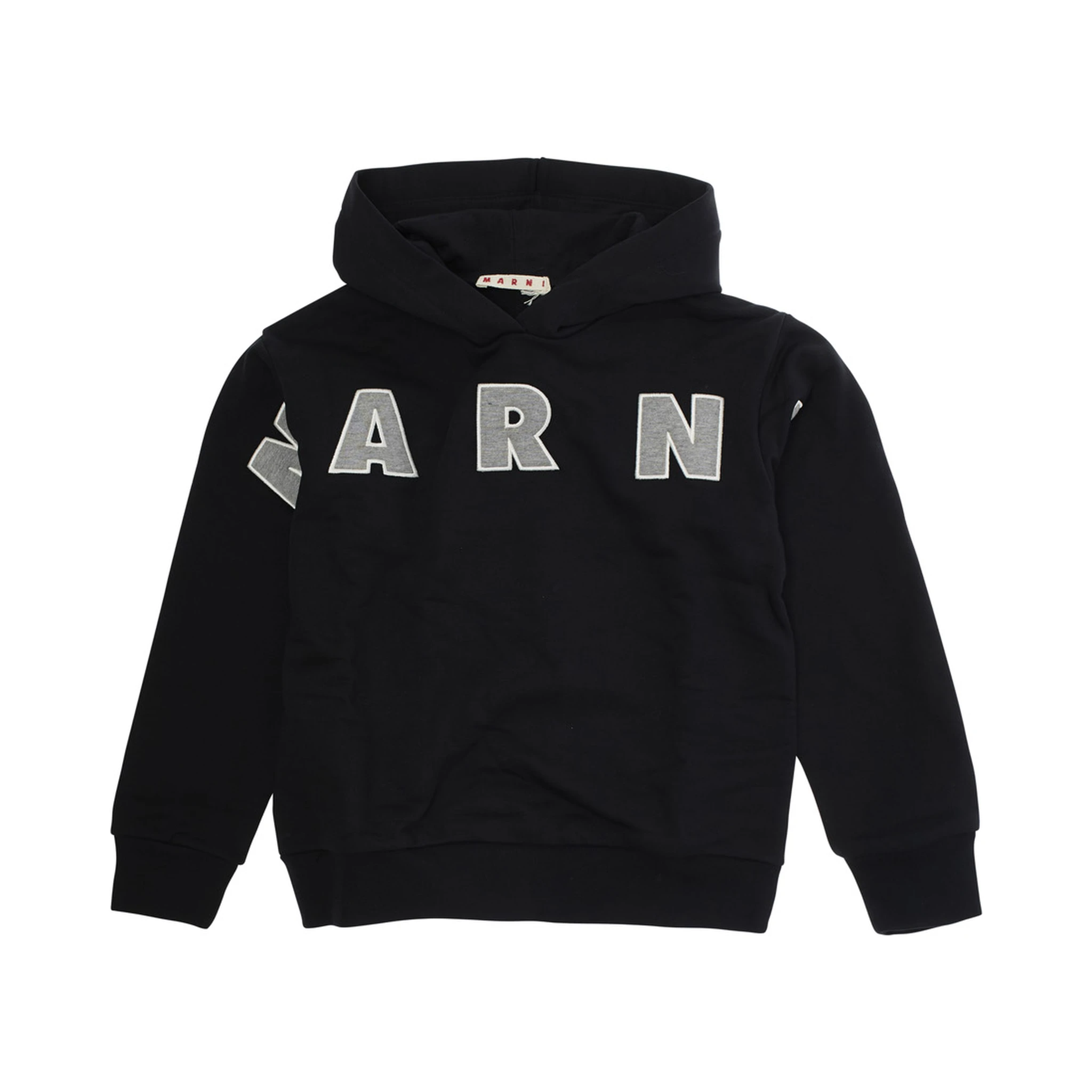 Black Sweatshirt with Hood and Maxi Logo Lettering on the Front in Cotton Boy