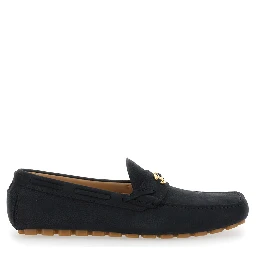 Black Loafers with Round Toe and VLogo Plaque in Suede Man