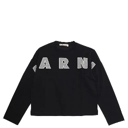 Black Long Sleeve T-Shirt with Front Lettering Logo in Cotton Girl