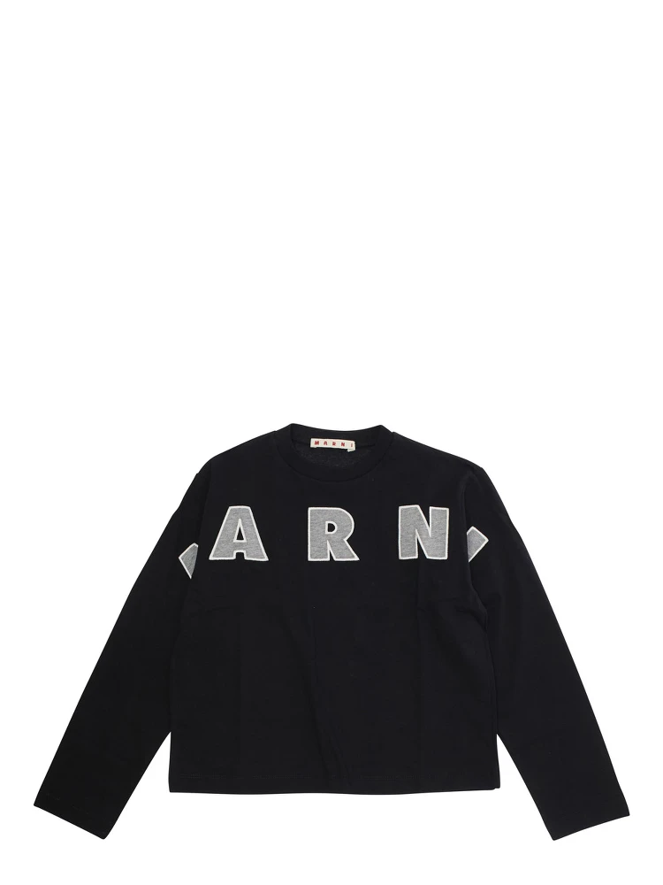 Black Long Sleeve T-Shirt with Front Lettering Logo in Cotton Girl