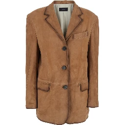 Modena Beige Single-Breasted Jacket with Classic Lapels in Suede Woman
