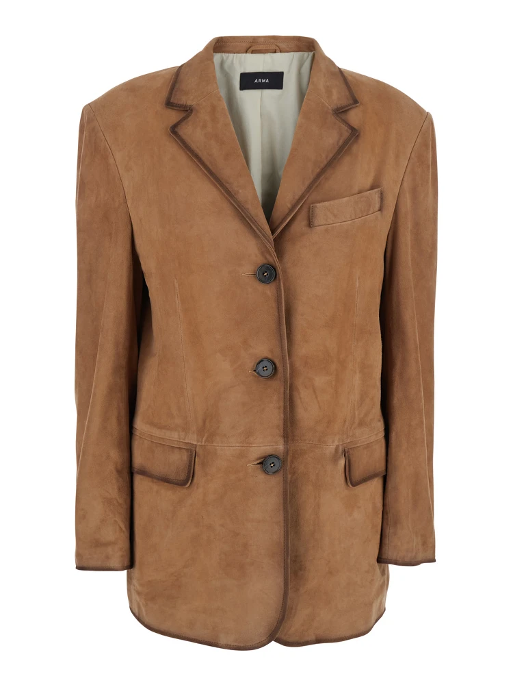 Modena Beige Single-Breasted Jacket with Classic Lapels in Suede Woman