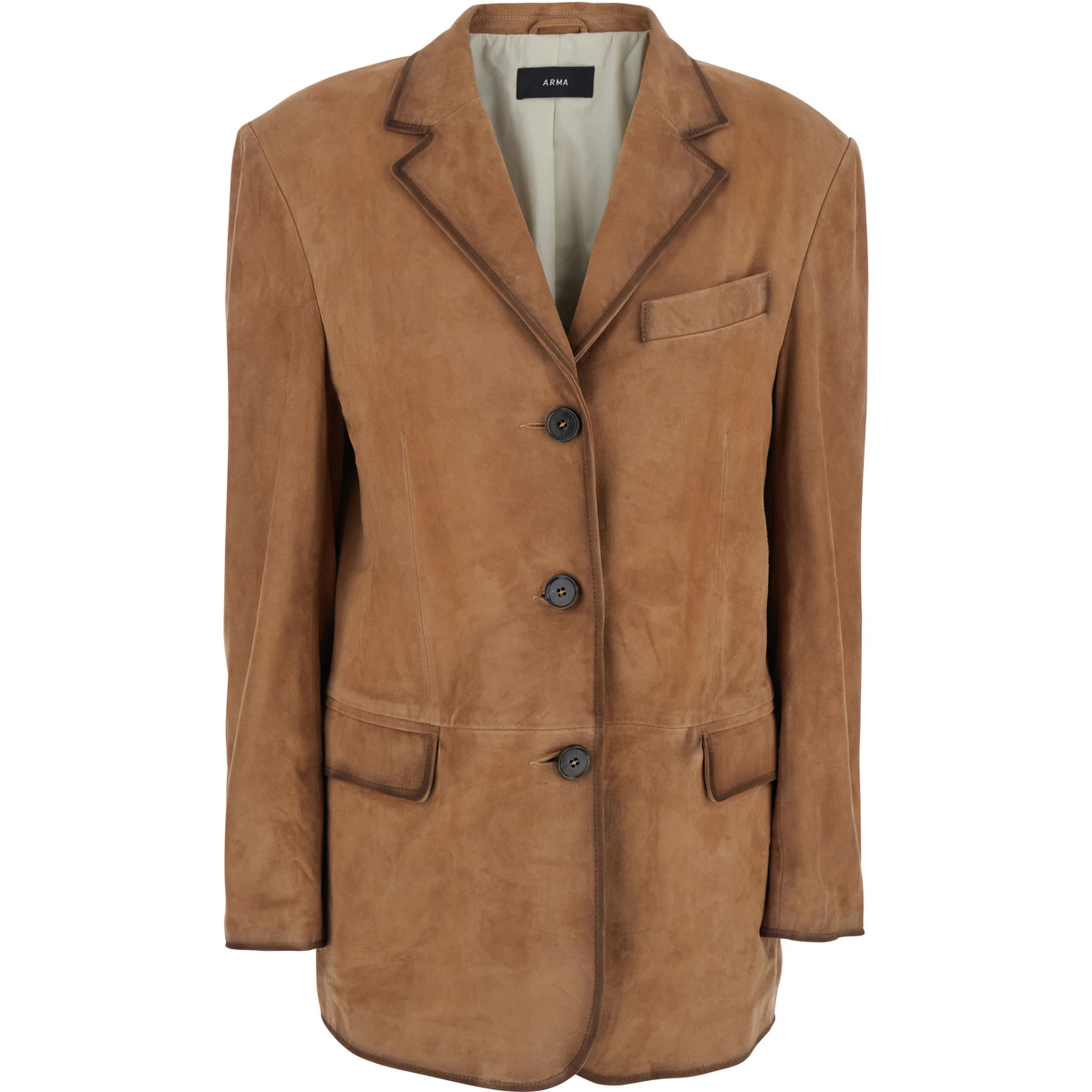 Modena Beige Single-Breasted Jacket with Classic Lapels in Suede Woman