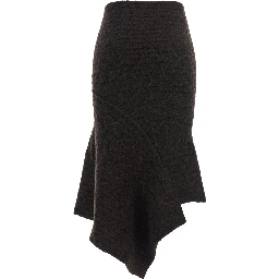 Brown Skirt with Asymmetrical Design and Logo Lettering in Wool Woman