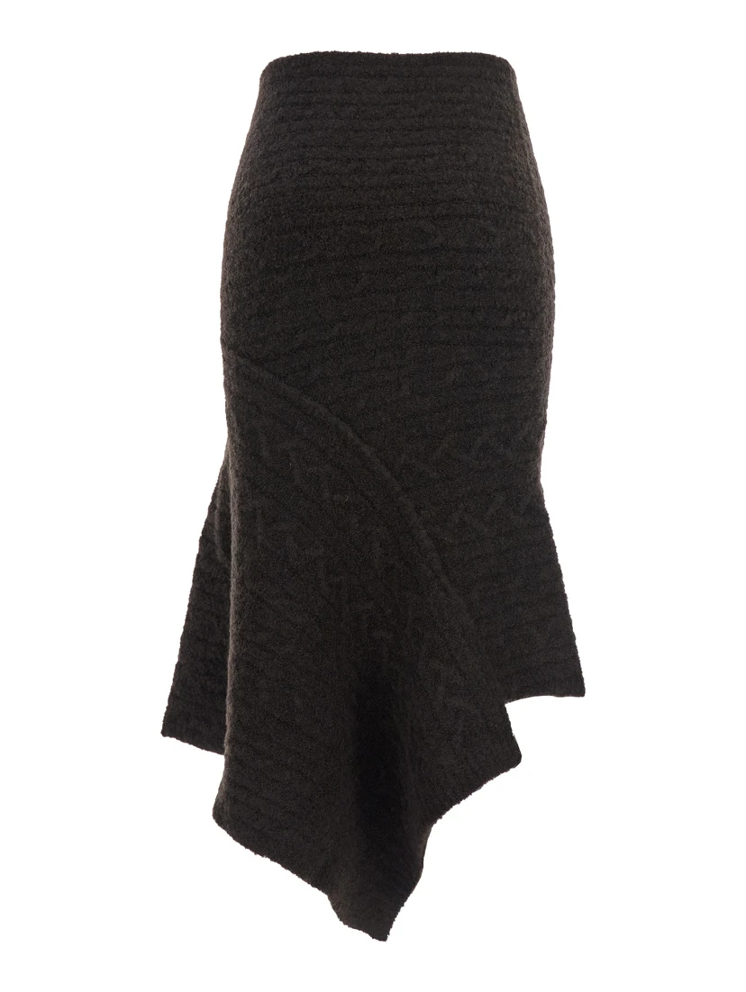 Brown Skirt with Asymmetrical Design and Logo Lettering in Wool Woman