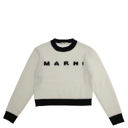 White Crewneck Sweater with Logo Lettering on the Front and Contrasting Trims in Wool and Cashmere Woman