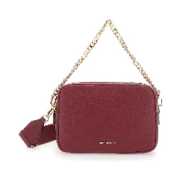 Bryant Bordeaux Crossbody Bag with Adjustable Shoulder Strap and Logo Lettering on the Front in Grained Leather Woman