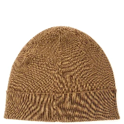 Beige Knit Beanie with Logo Patch on the Front in Wool Woman
