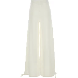 Nigeria White Pants with Elastic Waist and Wide Leg in Wool Woman