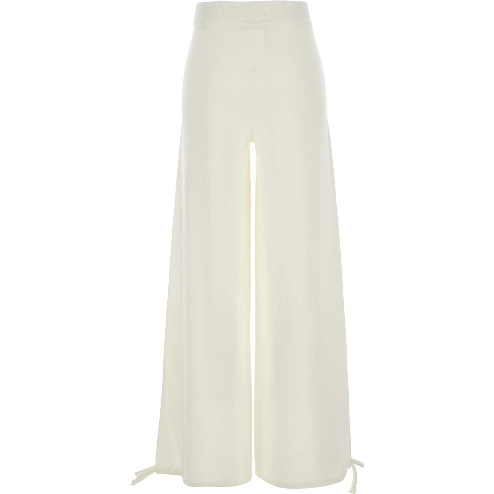 Nigeria White Pants with Elastic Waist and Wide Leg in Wool Woman