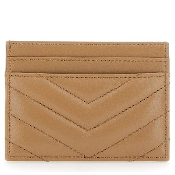 Beige Card Holder with Cassandre Plaque on Front in Chevron Leather Woman