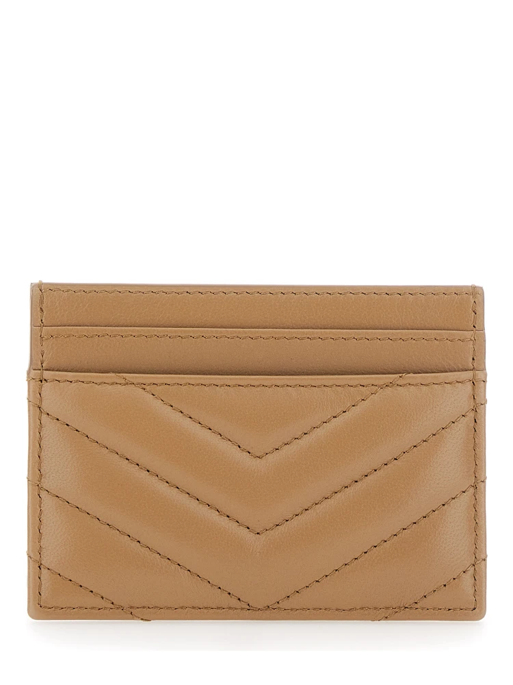 Beige Card Holder with Cassandre Plaque on Front in Chevron Leather Woman alternative