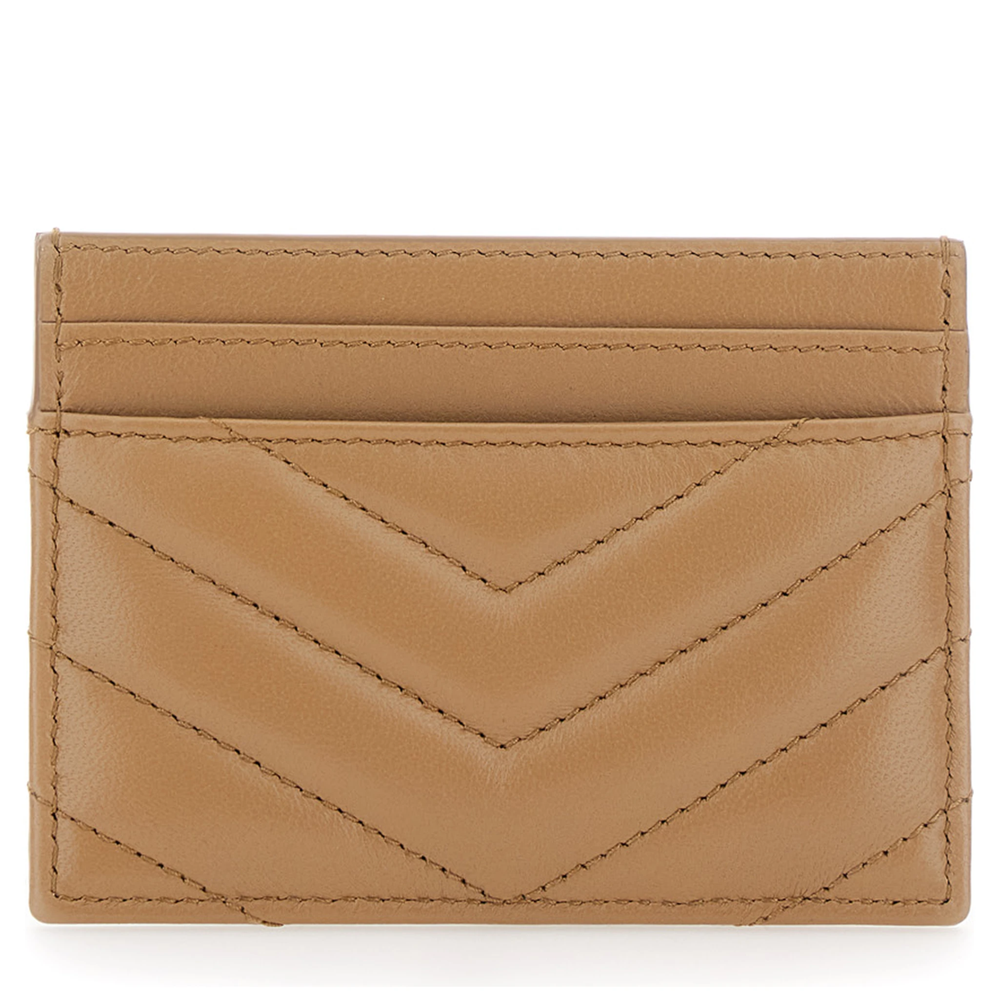 Beige Card Holder with Cassandre Plaque on Front in Chevron Leather Woman