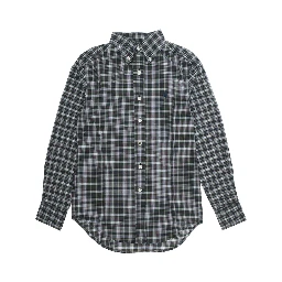 Green Shirt with Pony Embroidery on the Front and All-Over Check Motif in Cotton Boy