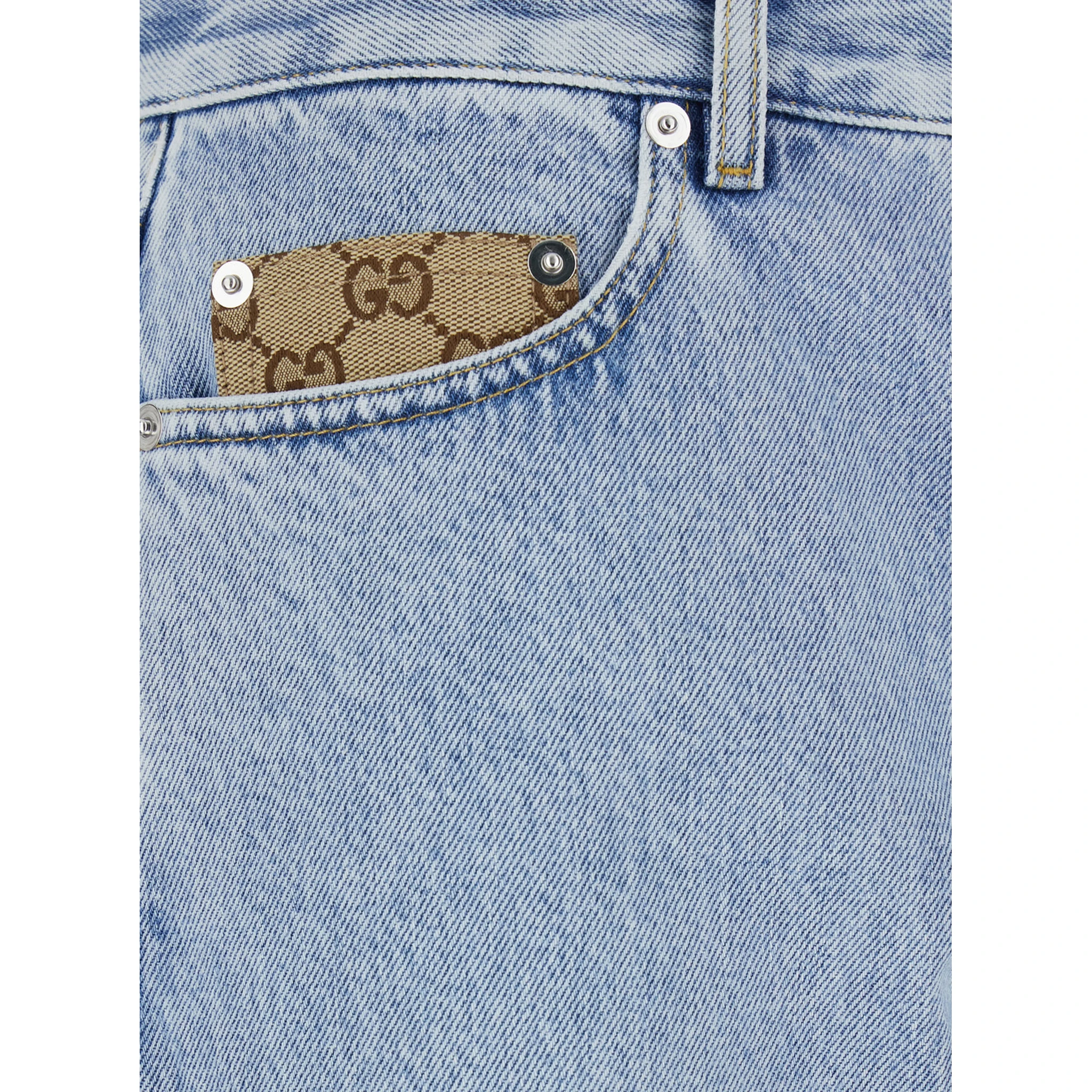 Light Blue Jeans with GG Detail on the Pocket and Logo Patch on the Rear in Denim Man