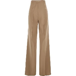 Fernet Beige Pants with Wide Leg and Logo Lettering on the Rear in Wool Woman