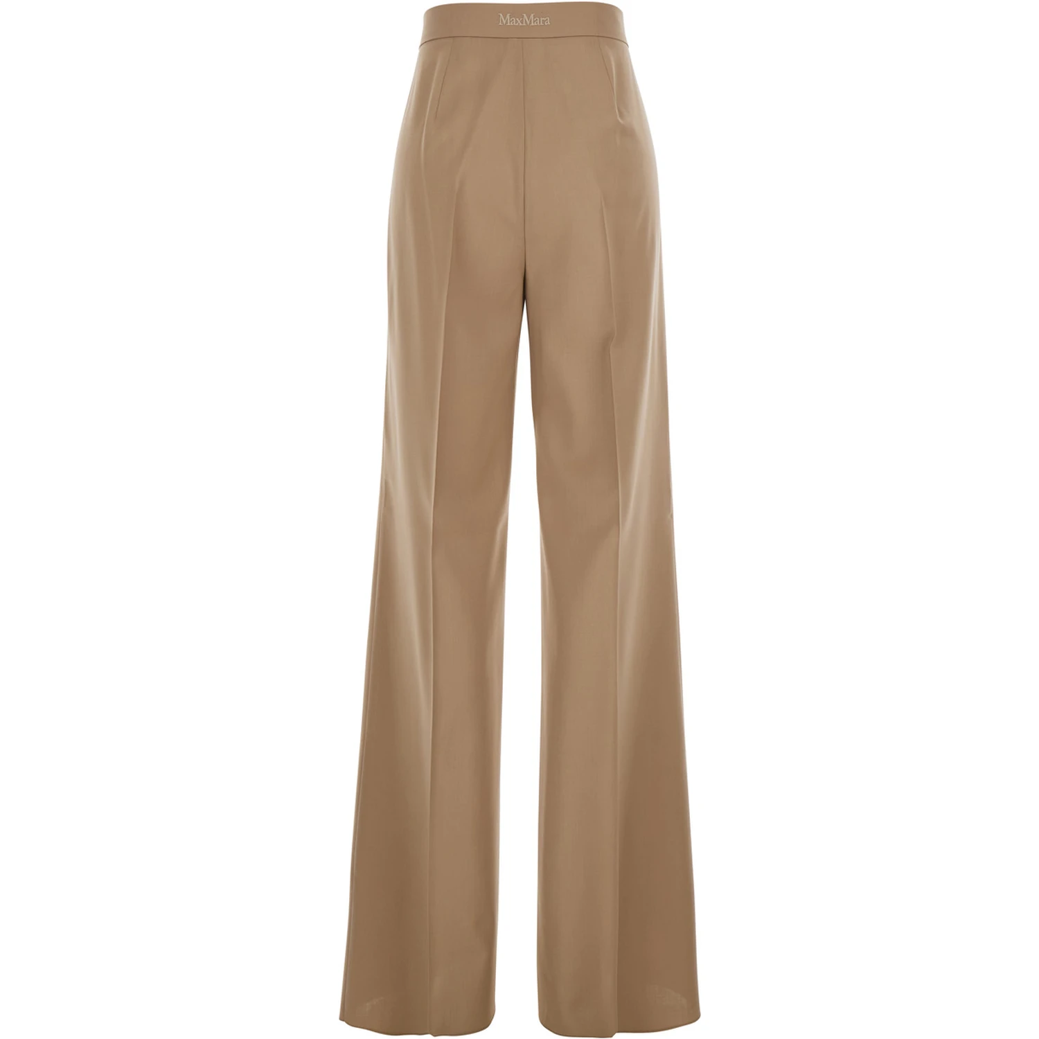 Fernet Beige Pants with Wide Leg and Logo Lettering on the Rear in Wool Woman