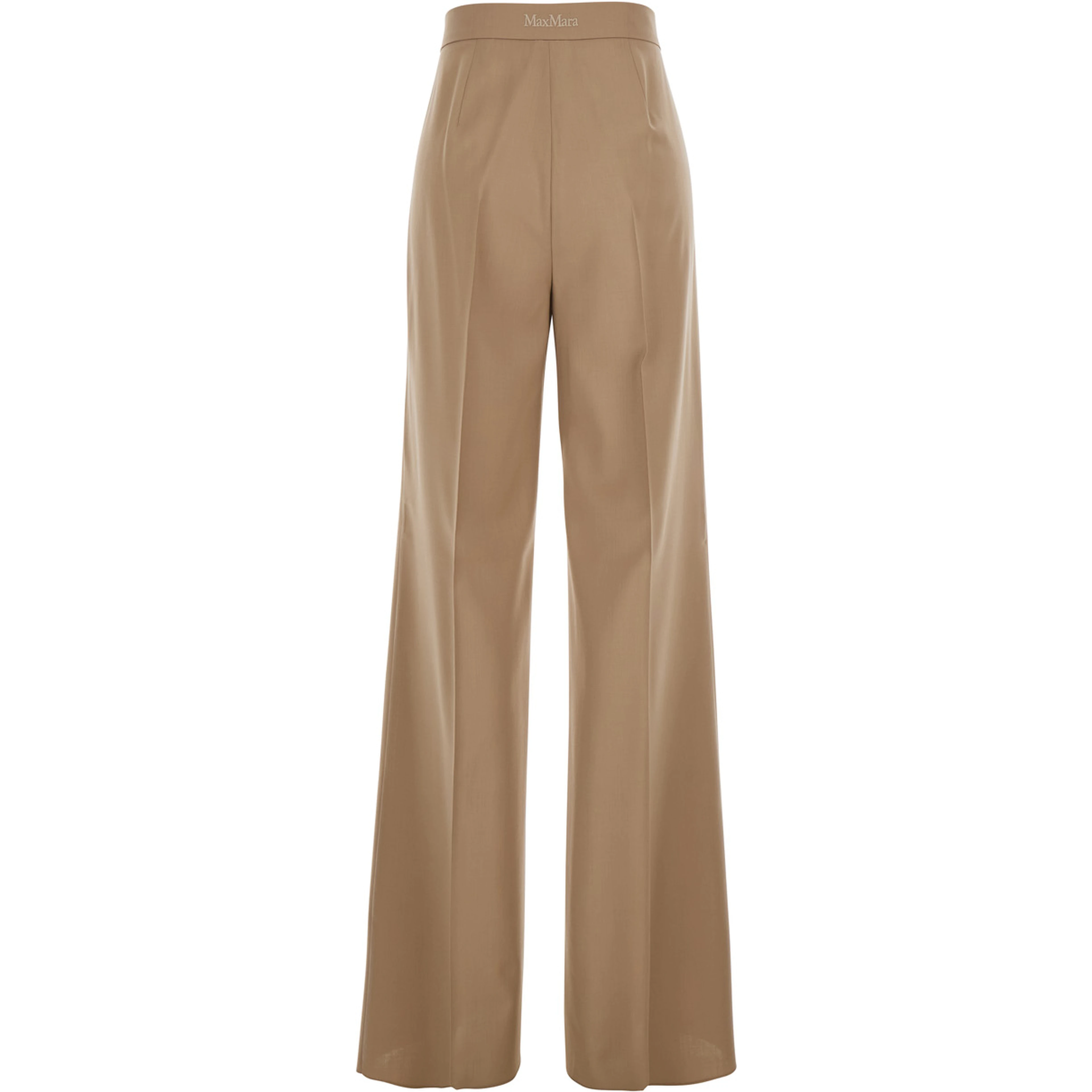 Fernet Beige Pants with Wide Leg and Logo Lettering on the Rear in Wool Woman