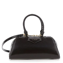 Antigona East West Brown Small Handbag with Adjustable and Removable Shoulder Strap and Logo Lettering on the Front in Leather Woman