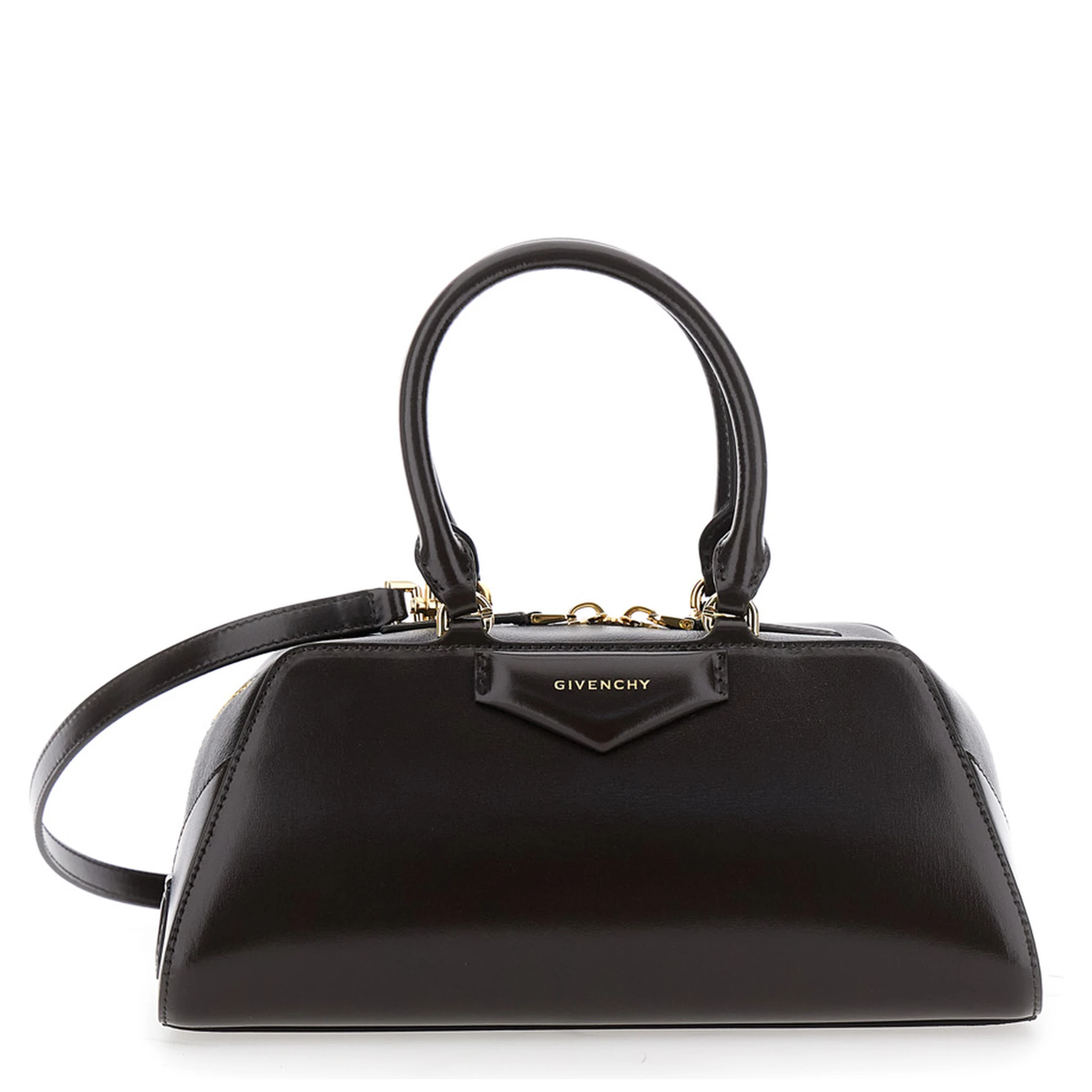 Antigona East West Brown Small Handbag with Adjustable and Removable Shoulder Strap and Logo Lettering on the Front in Leather Woman