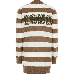 FiemmeBeige Cardigan with Rear Embroidery and All-Over Striped Motif in Wool Woman