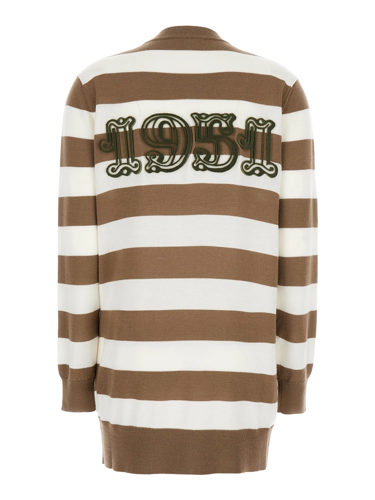 FiemmeBeige Cardigan with Rear Embroidery and All-Over Striped Motif in Wool Woman alternative