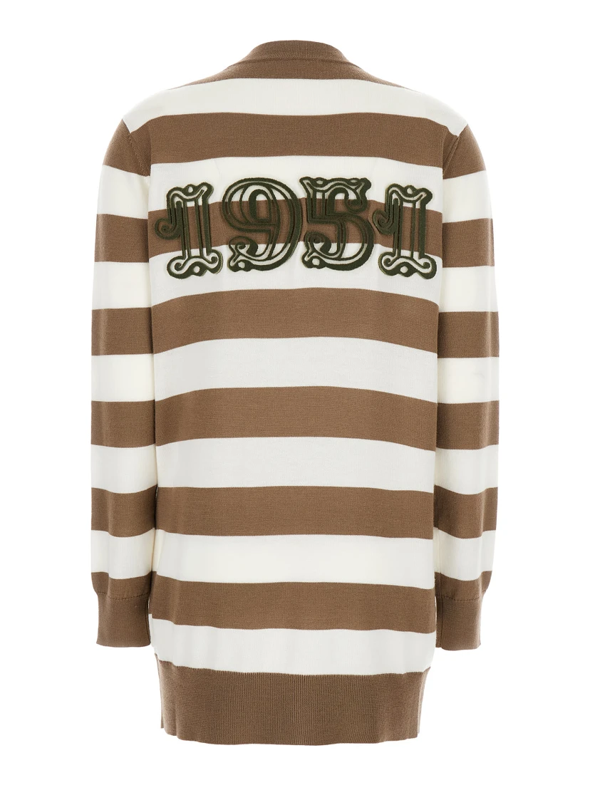 FiemmeBeige Cardigan with Rear Embroidery and All-Over Striped Motif in Wool Woman