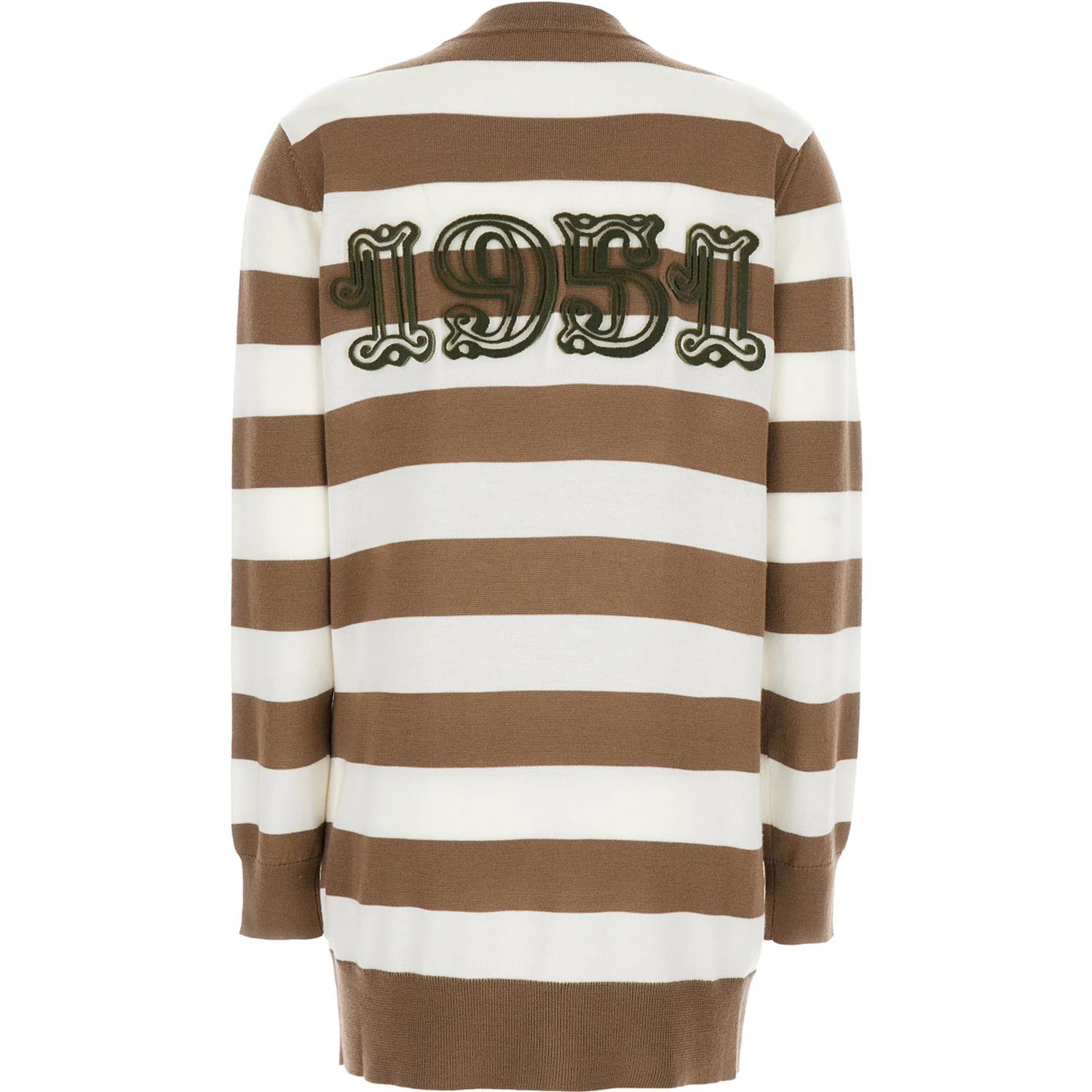 FiemmeBeige Cardigan with Rear Embroidery and All-Over Striped Motif in Wool Woman