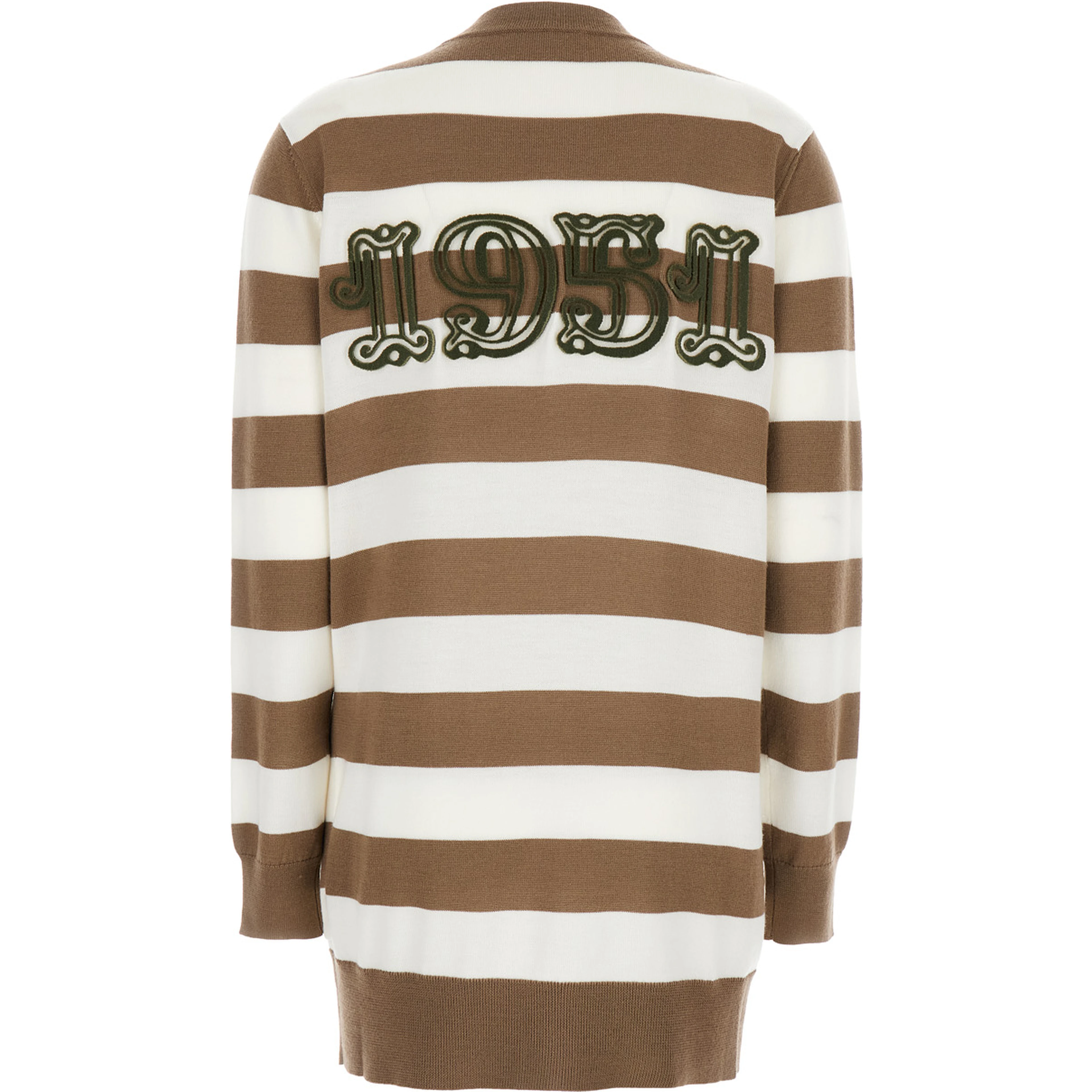FiemmeBeige Cardigan with Rear Embroidery and All-Over Striped Motif in Wool Woman