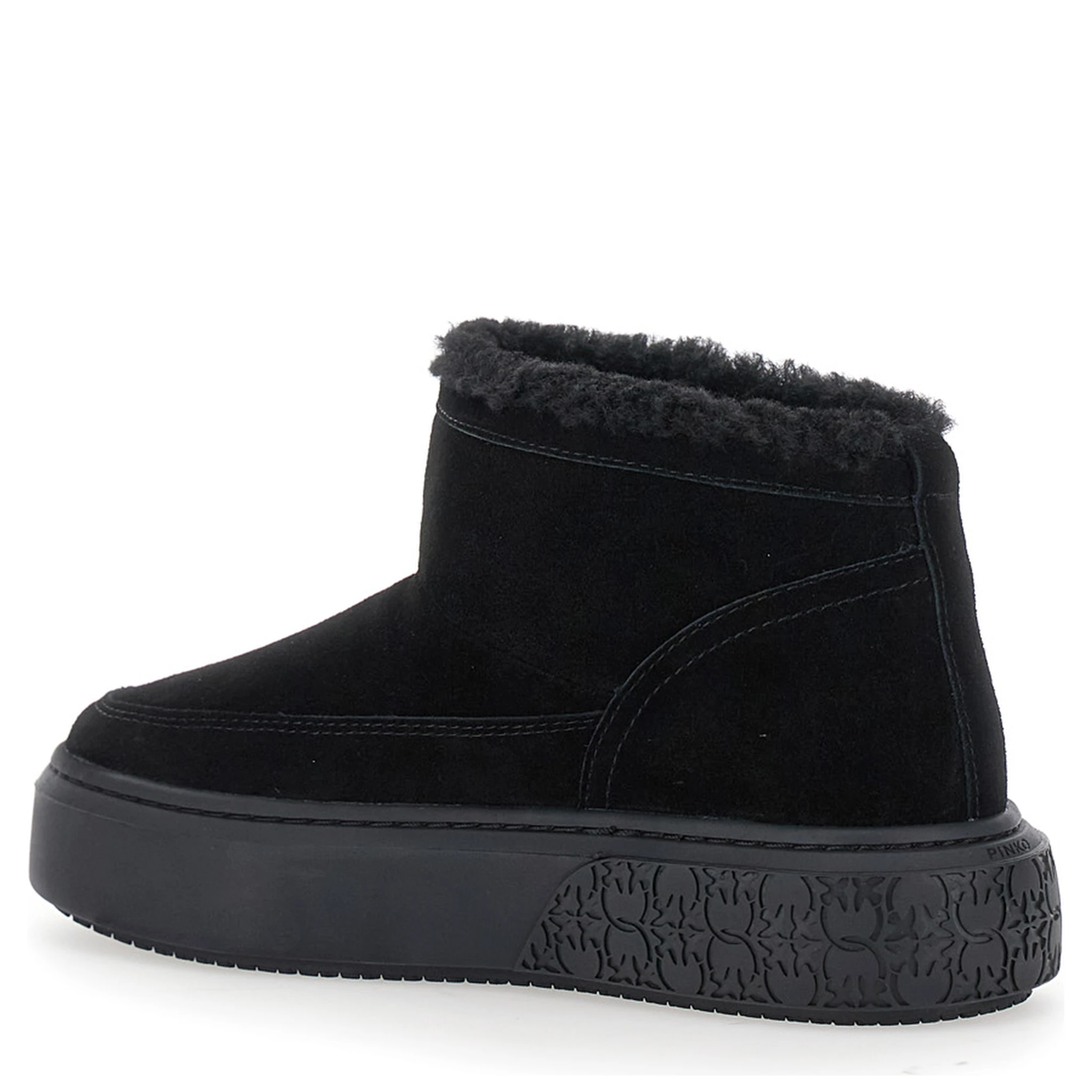 Yoko Black Ankle Boots with Love Birds Diamond Cut Patch and Fur Lining in Suede Woman