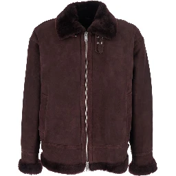 Sano Bordeaux Shearling Jacket with Belt Detail and Fur Trims in Suede Woman